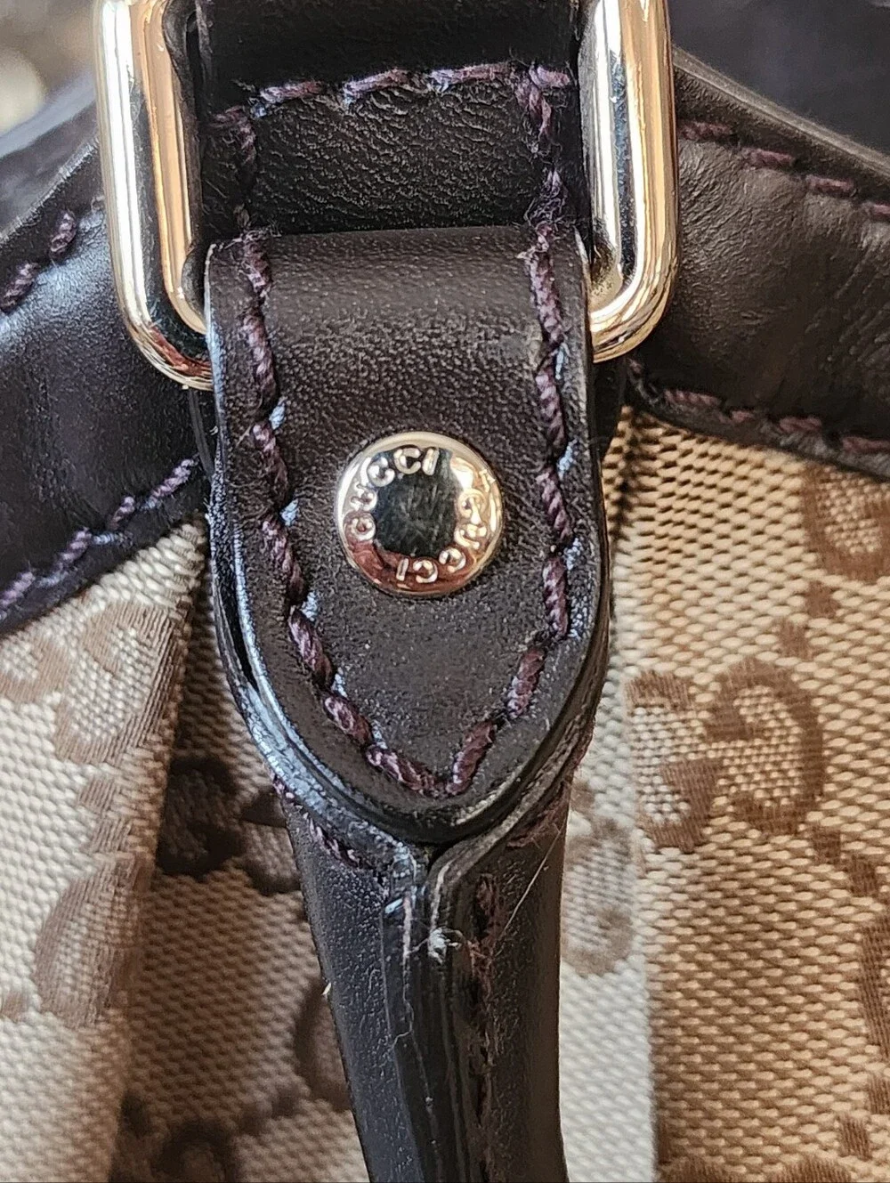 Gucci Beige GG Canvas Shoulder Bag with Brown Trim